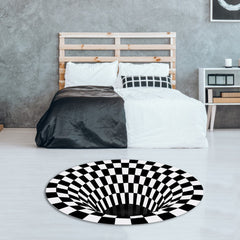 3D Carpet Round Floormat Black White