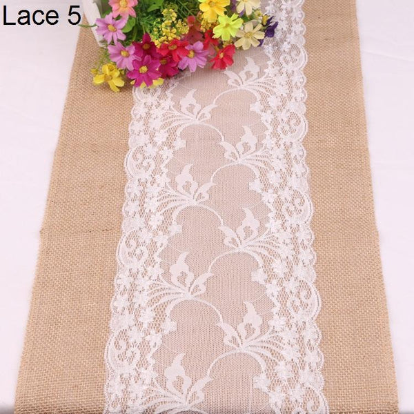 New Vintage White Lace Jute Table Runner