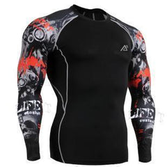 Mens Long Sleeves Compression Shirts Tight Skin Sides 3D Prints