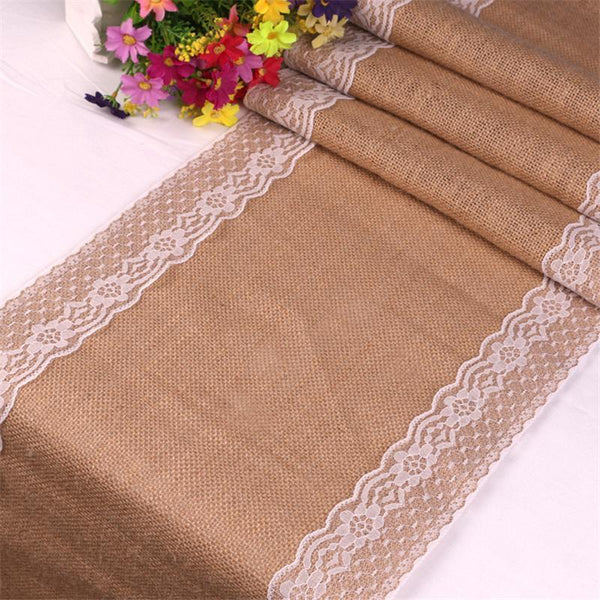 New Vintage White Lace Jute Table Runner