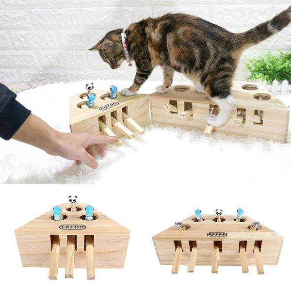 3/5-Hole Wooden Imitation Mole Mouse Playing Cat Game