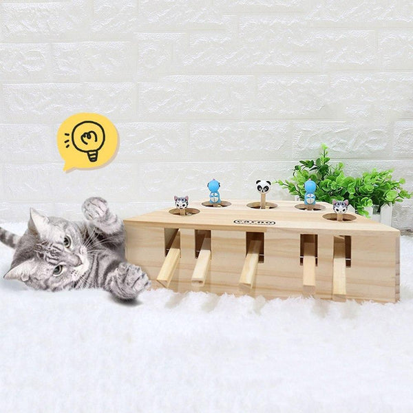 3/5-Hole Wooden Imitation Mole Mouse Playing Cat Game